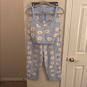 Blue Floral Knit Set
